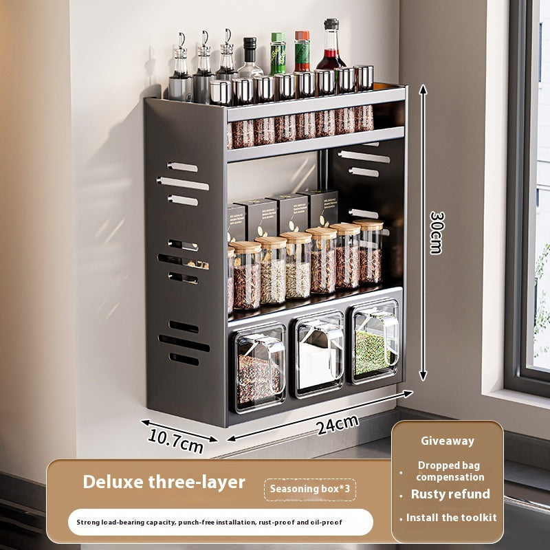 Punch-free Wall-mounted Multi-functional Kitchen Spice Rack AuraRitmo