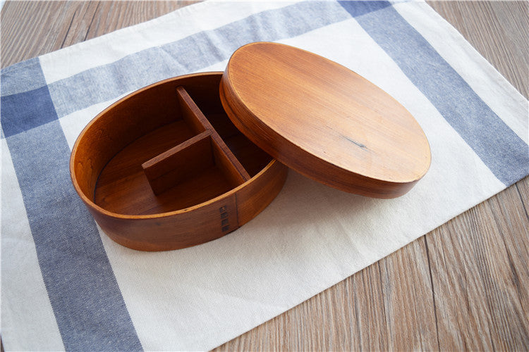 Round Brown Wooden Bento Box