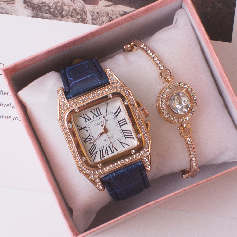 Square Watch Rhinestone Women's Gift set