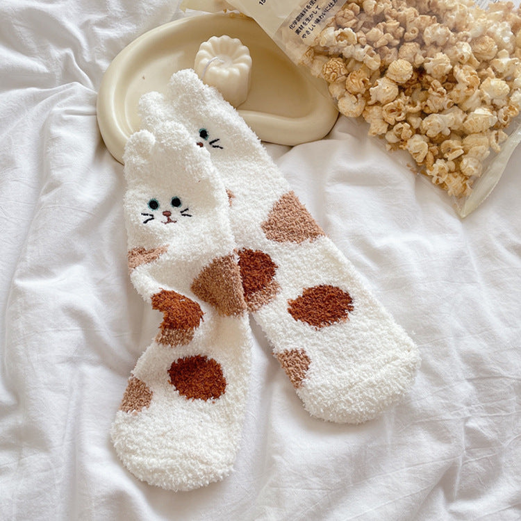 Womens Thickened Winter Warm Coral Fleece Japanese Mid Tube Socks