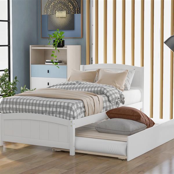 Double Platform Bed With Wheels, White