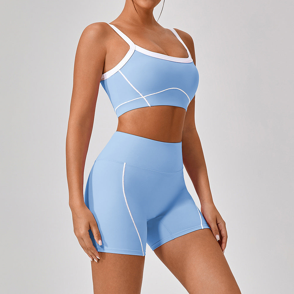 Outdoor Sports Yoga Suits Women's Spaghetti Strap Contrast Color Fitness Set Outfits AuraRitmo