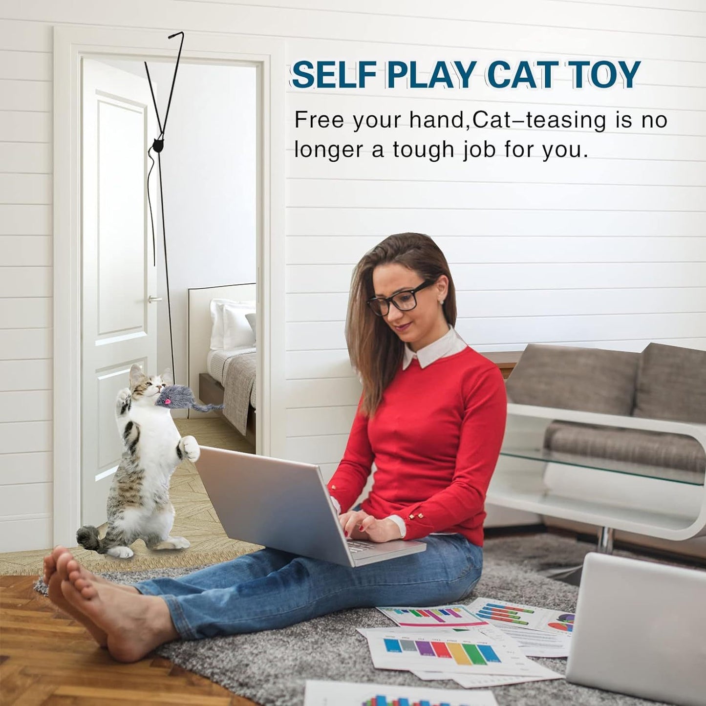 Interactive Cat Feather Toys Retractable Teaser Toy Hanging Interactive Toys For Indoor Cats Kitten Play Chase Exercise Kitten Mental Exercise Toys