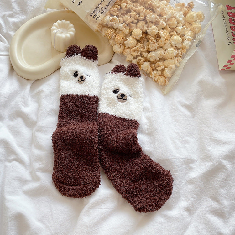 Womens Thickened Winter Warm Coral Fleece Japanese Mid Tube Socks