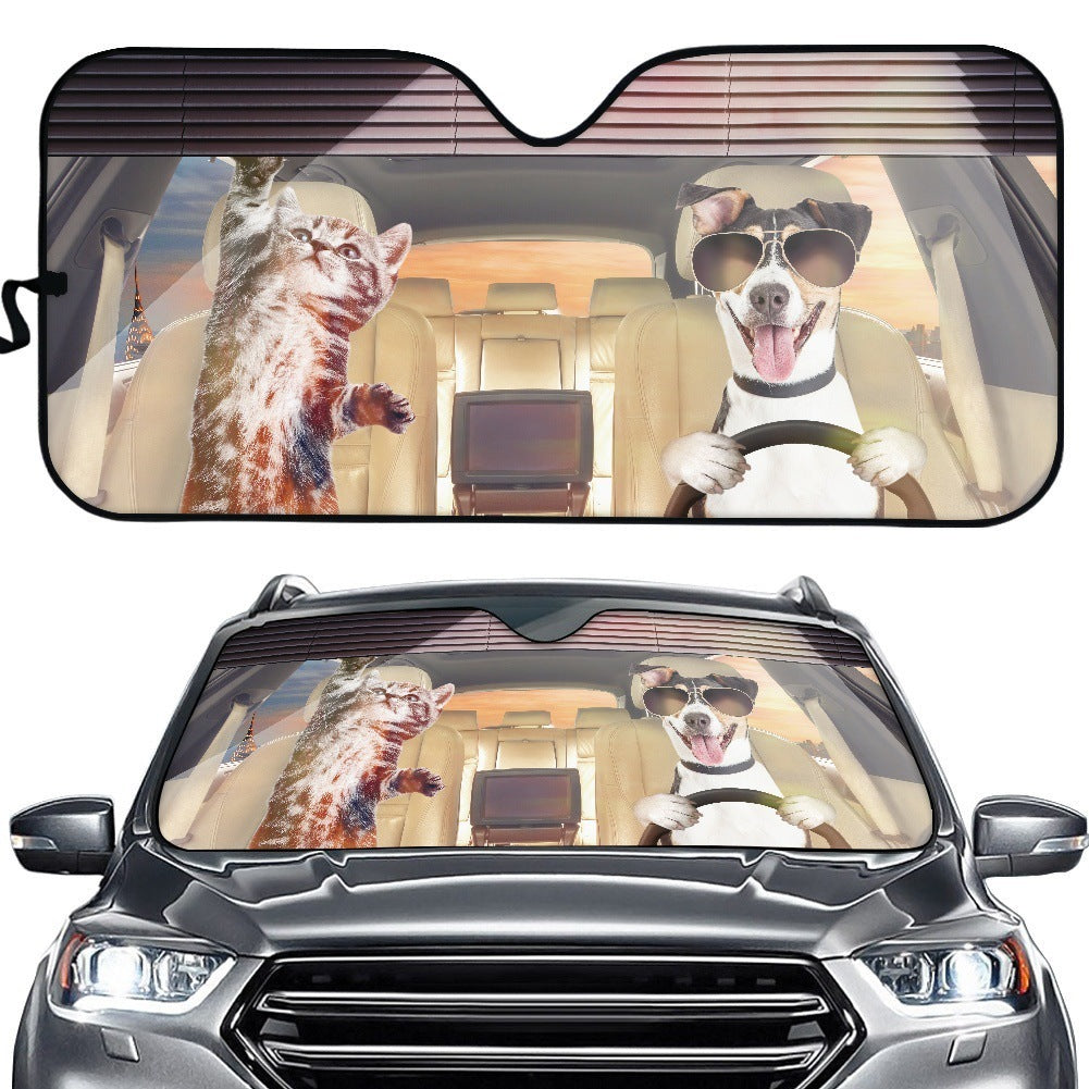Creative Cute Pet Printing Car Sunscreen And Heat Insulation