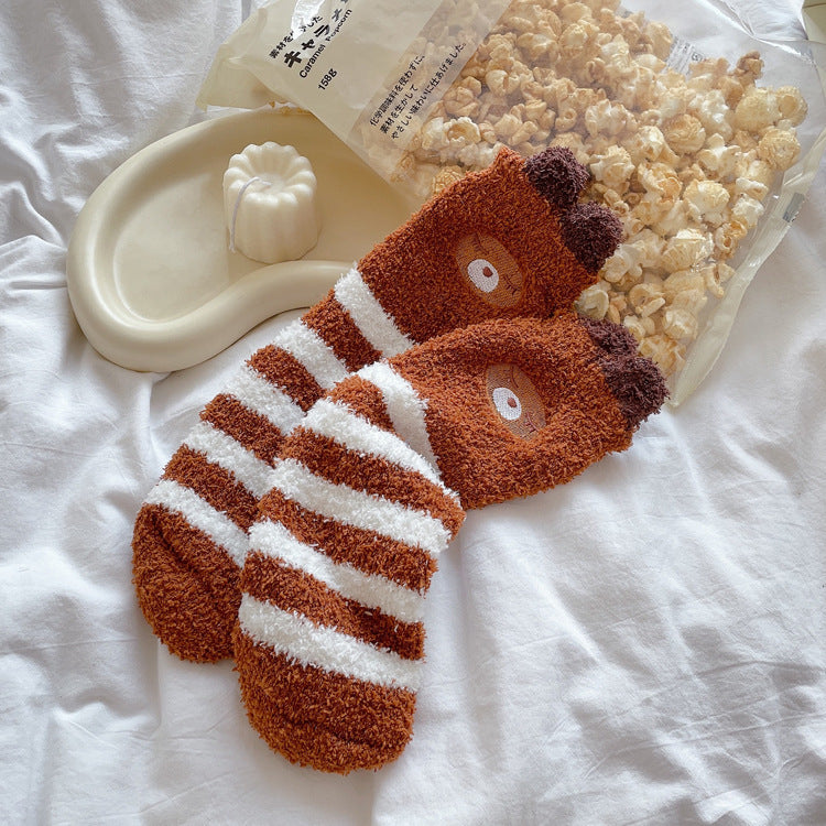Womens Thickened Winter Warm Coral Fleece Japanese Mid Tube Socks