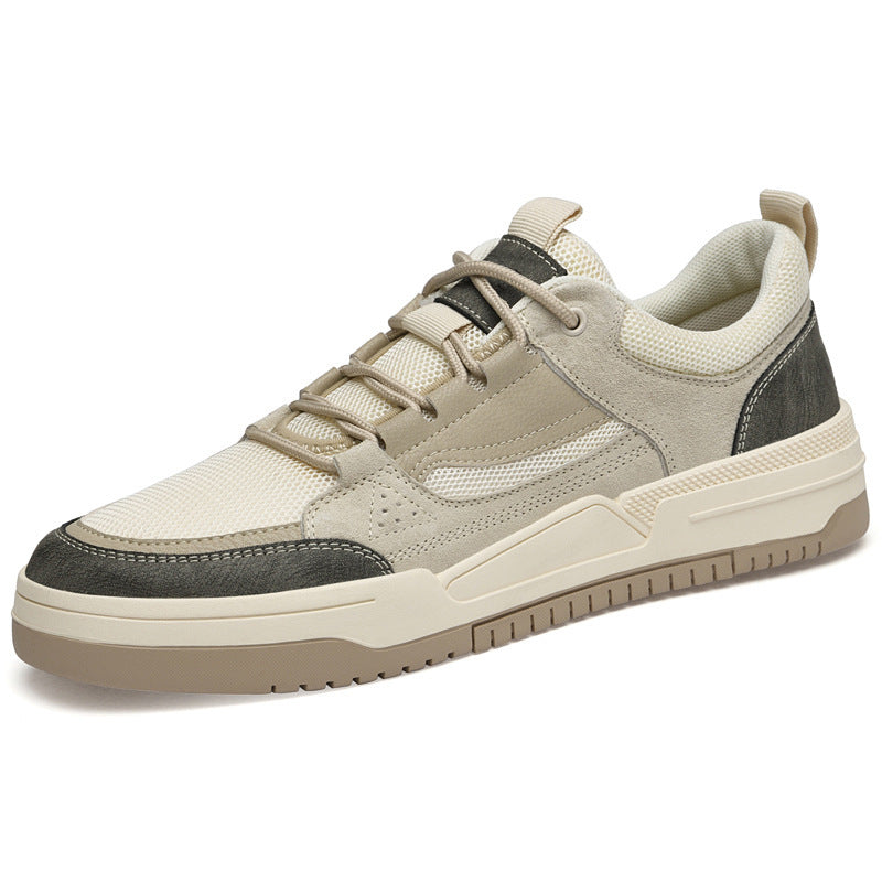 Low-cut Pigskin Mesh Men's Board Shoes Front Lace-up