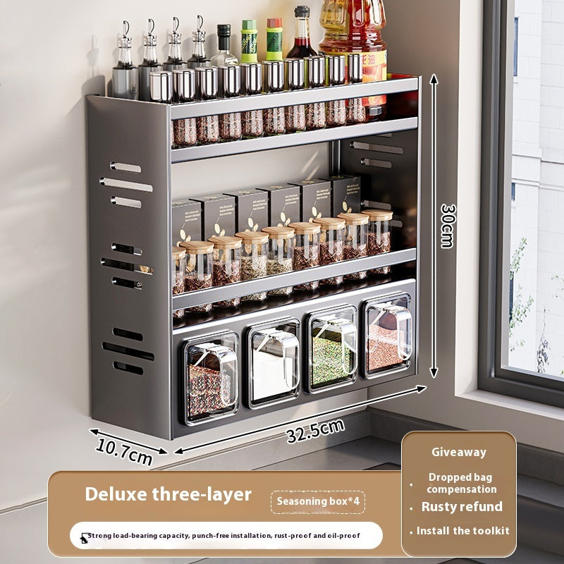 Punch-free Wall-mounted Multi-functional Kitchen Spice Rack AuraRitmo
