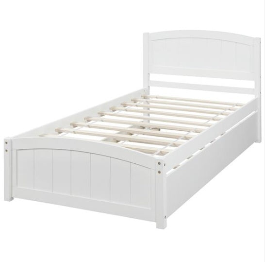 Double Platform Bed With Wheels, White