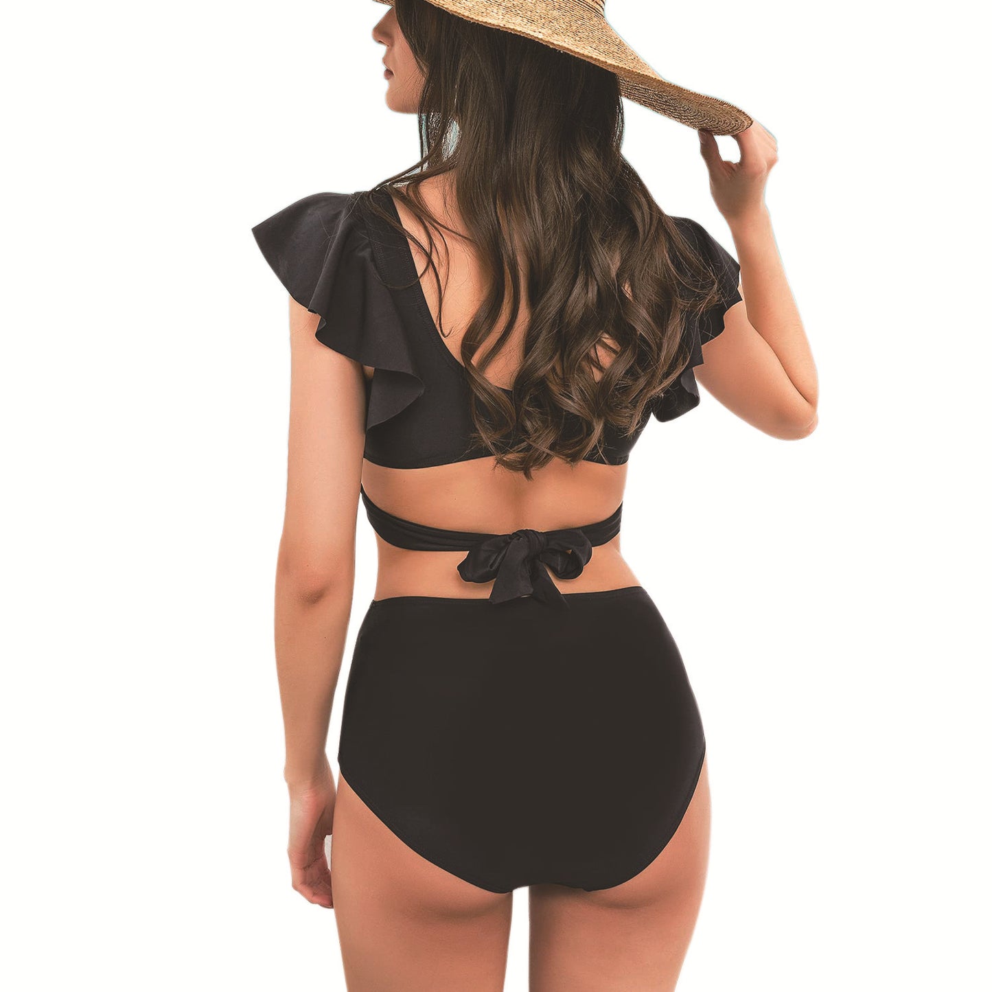 Women's Flounced Cross Design High Waist Sleeveless Bikini Suit