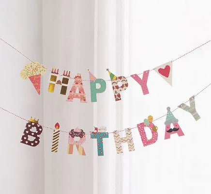 Happy Birthday Pull Flag Party Supplies Decoration Photo Props Scene Layout