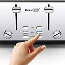 Toaster 4 Slice, Geek Chef Stainless Steel Extra-Wide Slot Toaster With Dual Control Panels Of Bagel,Defrost,Cancel Function