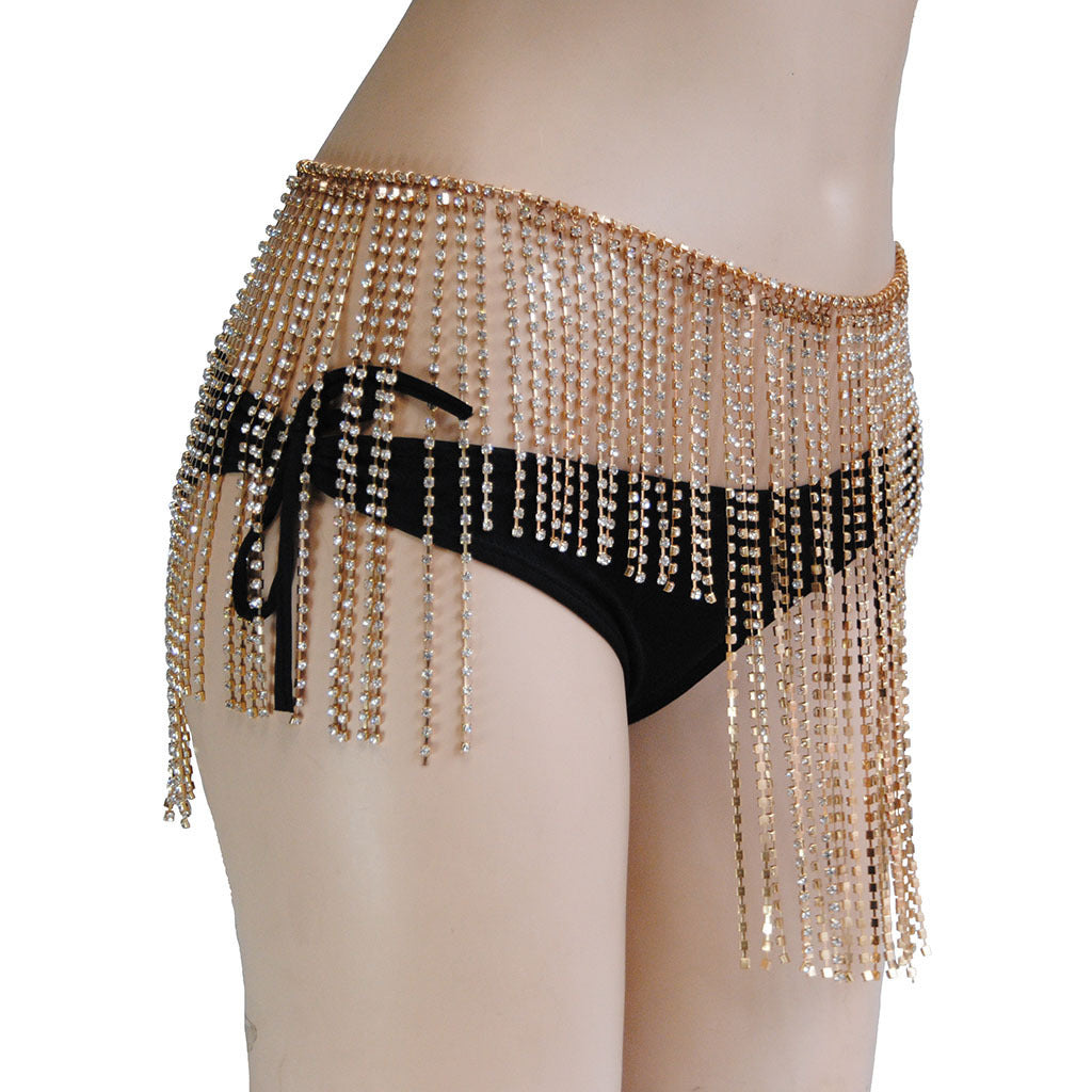 Super Flash Body Chain Necklace Full Rhinestone Step Tassel Waist Chain