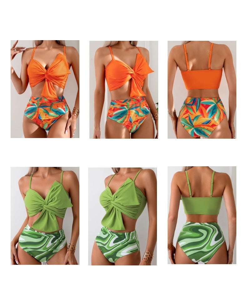 Women's Big Bow Bikini Print Swim Trunks Set