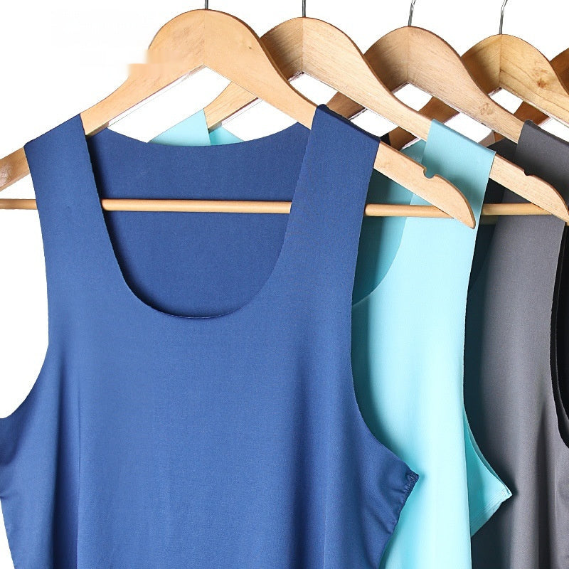 Ice Silk Seamless Men's Vest Round Neck Sleeveless Shirt Wide Shoulder Underwear