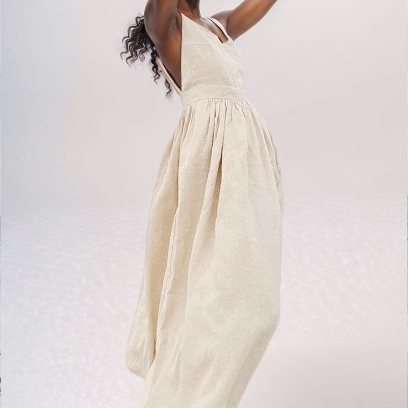 Summer V-neck Suspender Split Dress Fashion Backless High Waist Long Dress For Women Clothing AuraRitmo