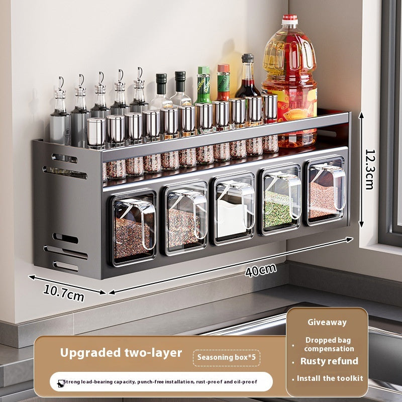 Punch-free Wall-mounted Multi-functional Kitchen Spice Rack AuraRitmo