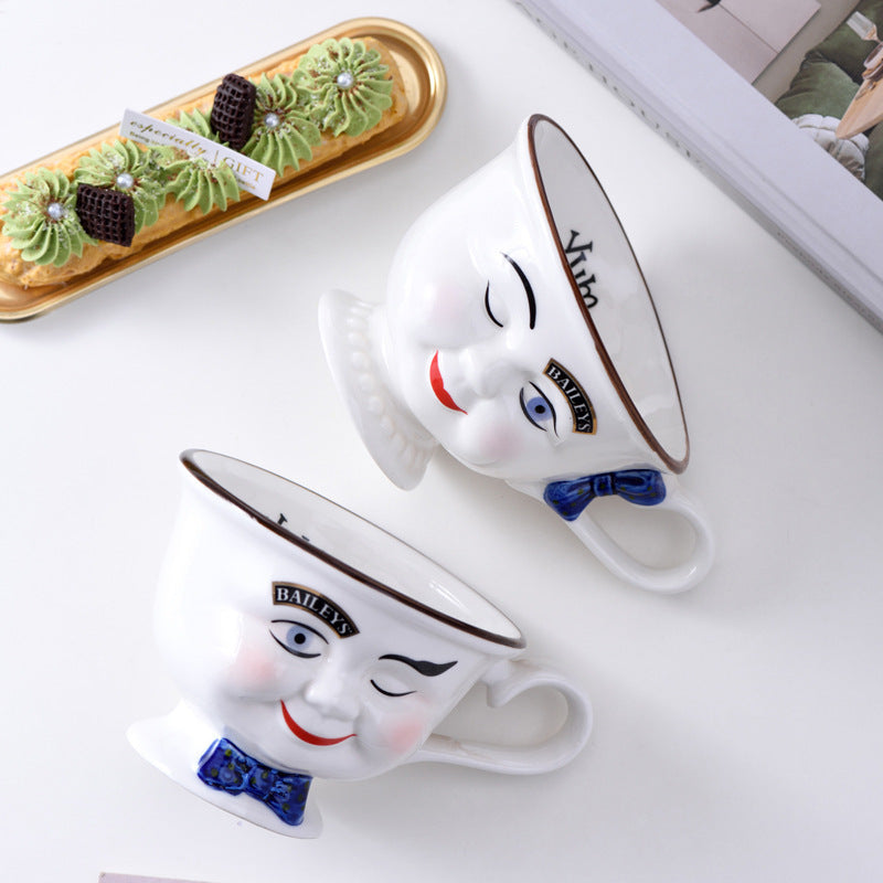 Creative Retro Face Bow Couple's Cups