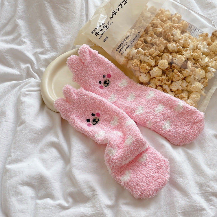 Womens Thickened Winter Warm Coral Fleece Japanese Mid Tube Socks