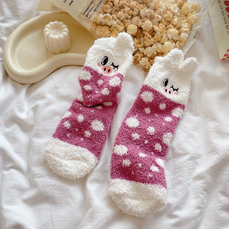 Womens Thickened Winter Warm Coral Fleece Japanese Mid Tube Socks