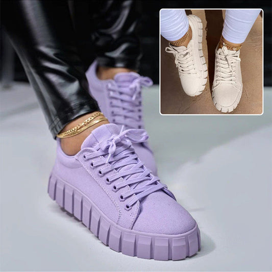 Lace-up Canvas Shoes Summer Round Toe Platform Single Shoes For Women Sneakers AuraRitmo