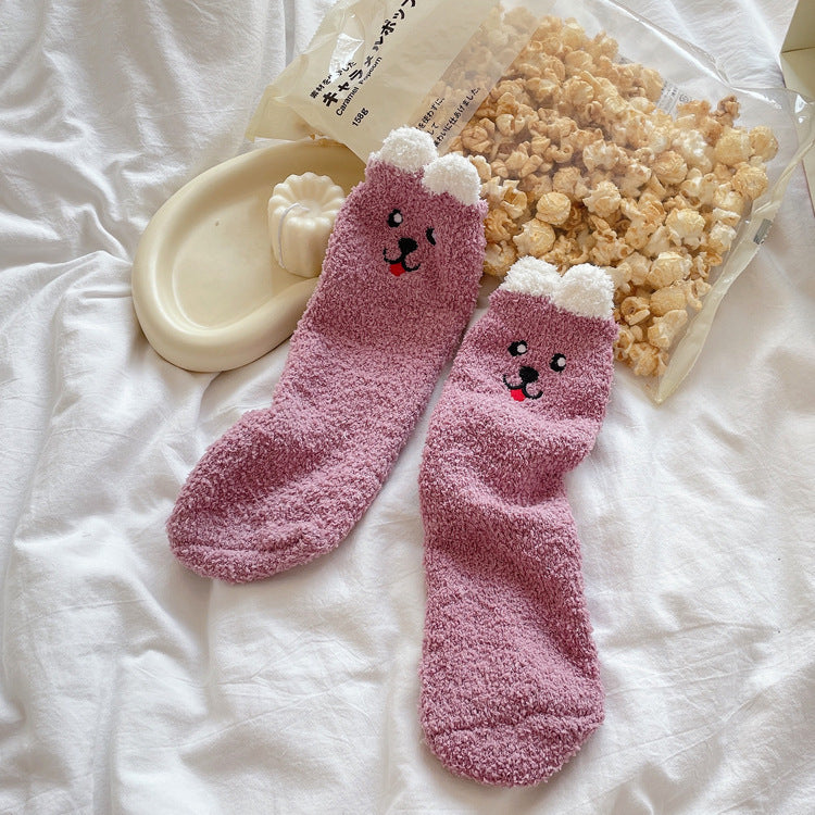 Womens Thickened Winter Warm Coral Fleece Japanese Mid Tube Socks