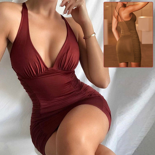 Sexy Deep V-neck Suspender Dress INS Fashion Slim Hip Backless Short Dresses Summer Women's Clothing AuraRitmo