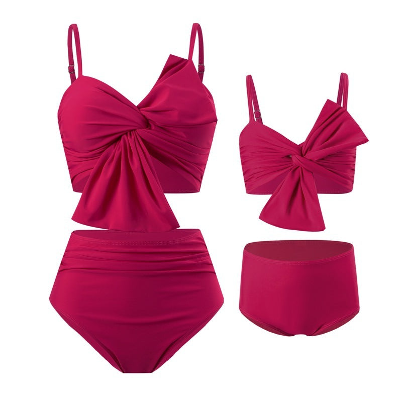 Women's Big Bow Bikini Print Swim Trunks Set