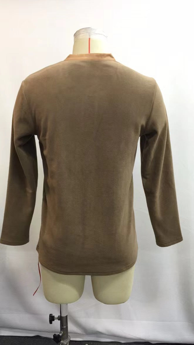 Men's Outdoor Fleece Comfortable Vintage Henry Neck Sweatshirt
