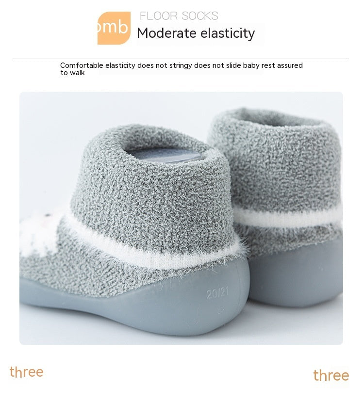 Baby Toddler Autumn And Winter Fleece-lined Children Sock Sneakers Infant Soft Bottom Floor Shoes