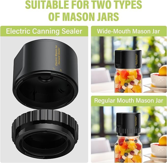Electric Vacuum Sealer For Mason Jar - Jelife Vacuum Sealing Machine Kit For Wide Mouth & Regular Mouth Canning Jars With 10 Lids, 2000mAh Vacuum Sealer Food Saver Storage, Black