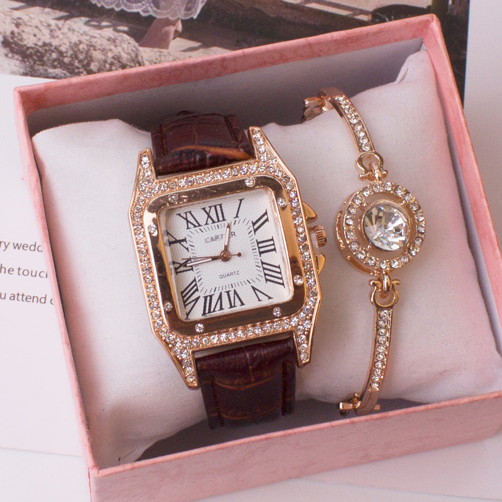 Square Watch Rhinestone Women's Gift set