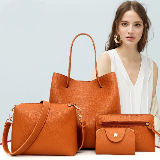 Fashion New Solid Color Mother And Child Bag European And American Style Mother And Child Bag Four-piece Female Bag Simple Shoulder Bag AuraRitmo