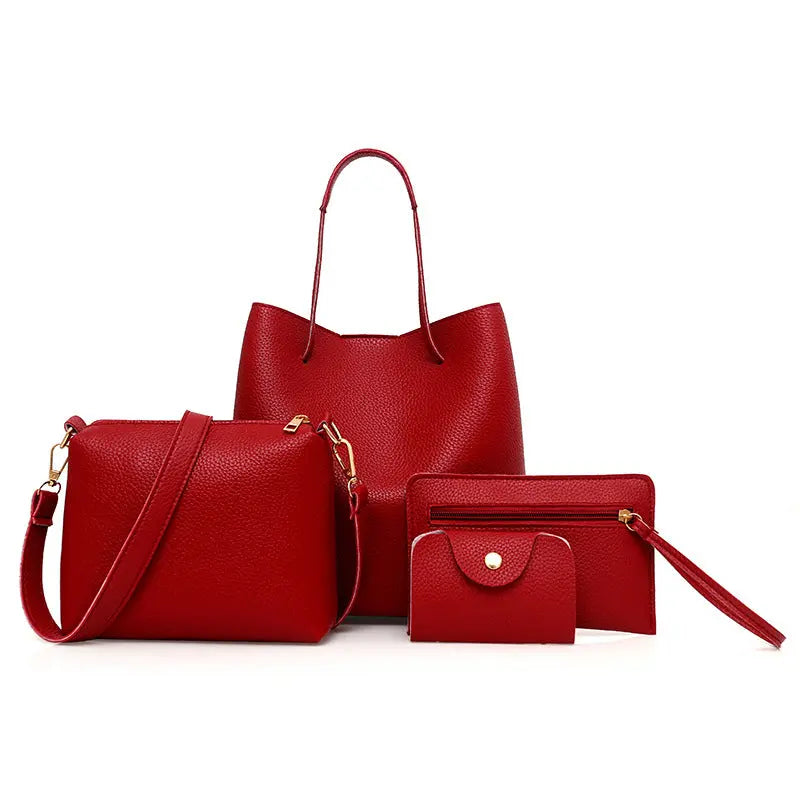 Fashion New Solid Color Mother And Child Bag European And American Style Mother And Child Bag Four-piece Female Bag Simple Shoulder Bag AuraRitmo
