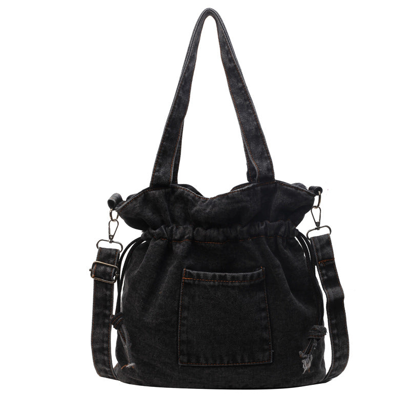 Drawstring Bundle Women's Denim Crossbody Bag