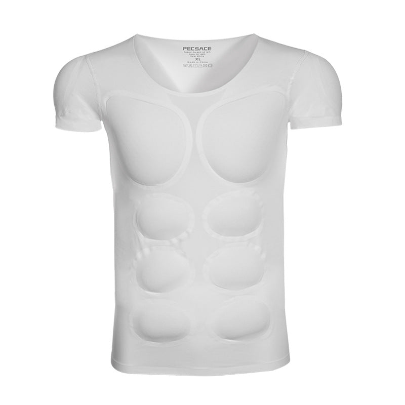 Men's Invisible Shoulder Pad Fake Chest T-shirt