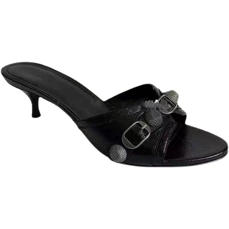 Women's Fashionable Sandals With Black Wine Glass Heel