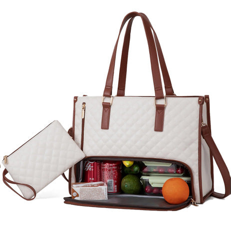Fashionable Lunch Tote Bag Women's Thermal Insulation Lunch Box Leak-proof Crossbody Computer Storage Bag Quilted Large Capacity Handbag With Purse AuraRitmo