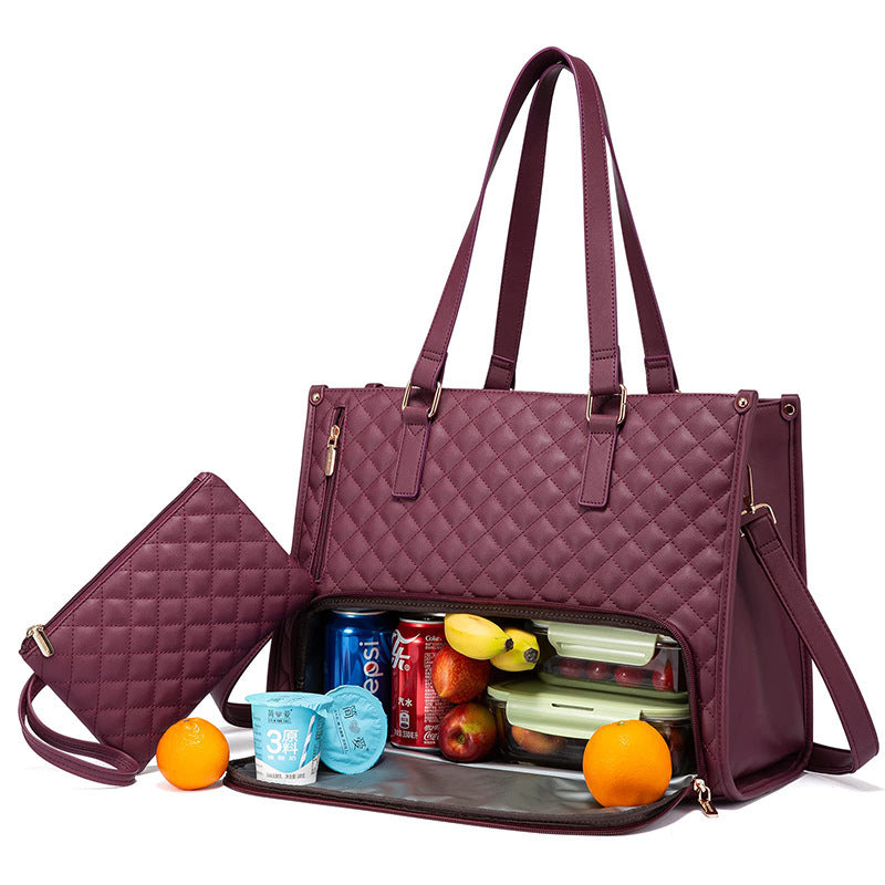 Fashionable Lunch Tote Bag Women's Thermal Insulation Lunch Box Leak-proof Crossbody Computer Storage Bag Quilted Large Capacity Handbag With Purse AuraRitmo