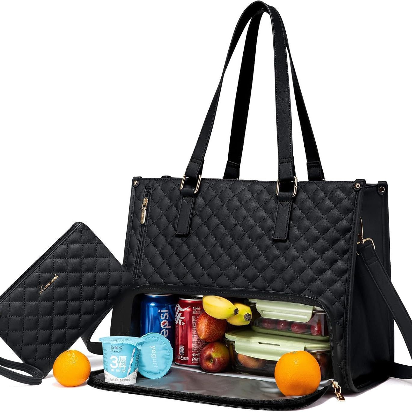 Fashionable Lunch Tote Bag Women's Thermal Insulation Lunch Box Leak-proof Crossbody Computer Storage Bag Quilted Large Capacity Handbag With Purse AuraRitmo