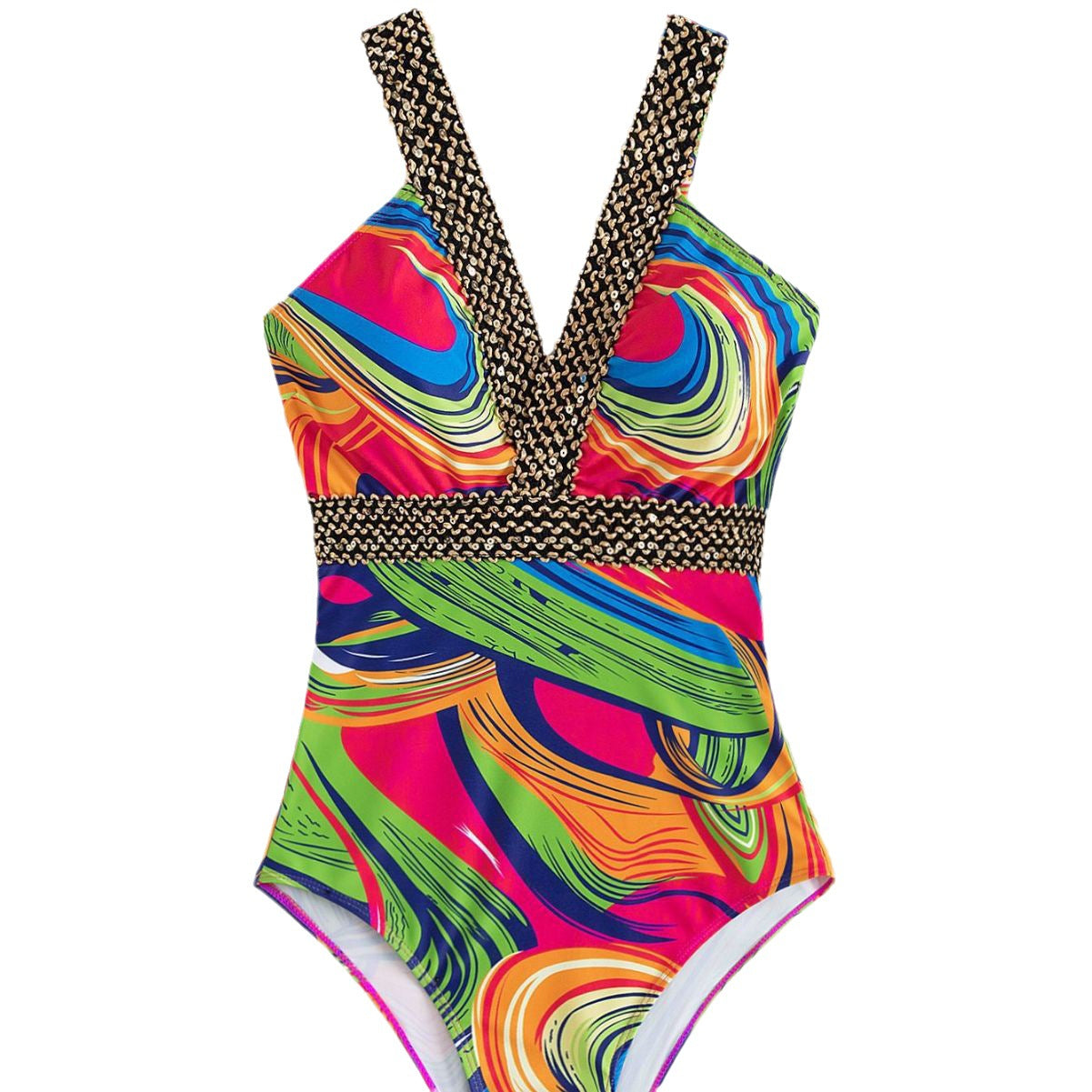 Women's Fashion Deep V Spaghetti Straps One-piece Swimsuit