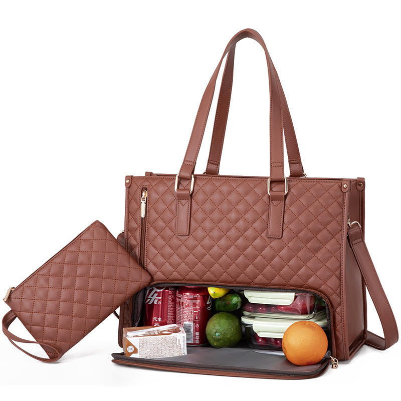 Fashionable Lunch Tote Bag Women's Thermal Insulation Lunch Box Leak-proof Crossbody Computer Storage Bag Quilted Large Capacity Handbag With Purse AuraRitmo