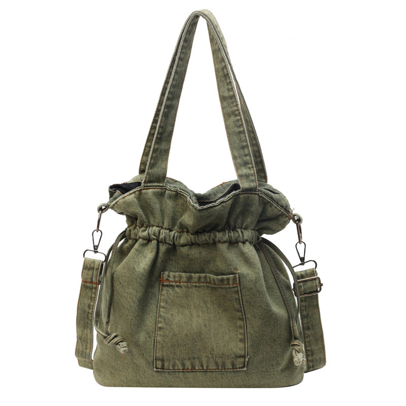 Drawstring Bundle Women's Denim Crossbody Bag