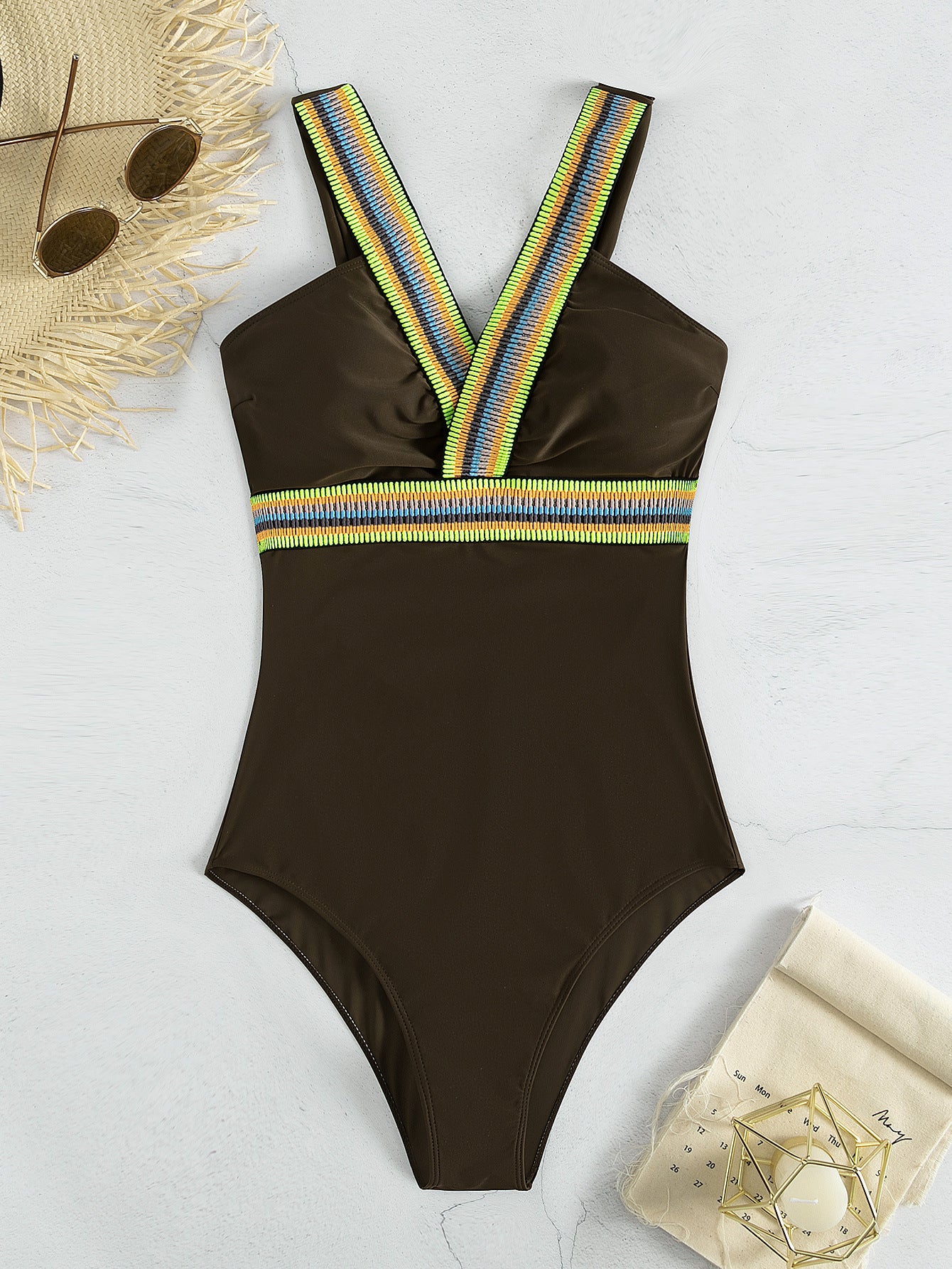 Women's Fashion Deep V Spaghetti Straps One-piece Swimsuit