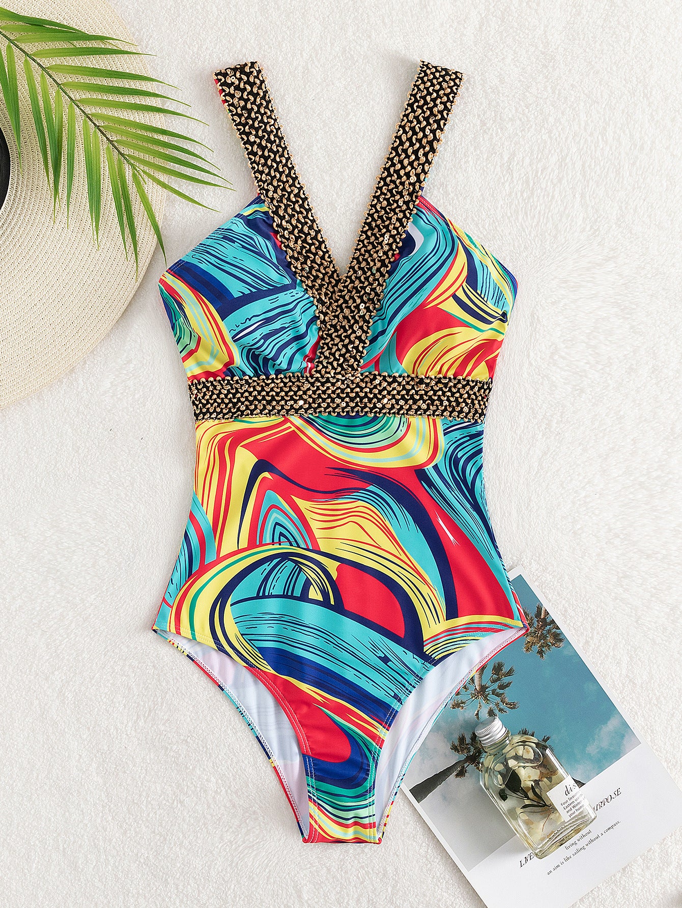 Women's Fashion Deep V Spaghetti Straps One-piece Swimsuit