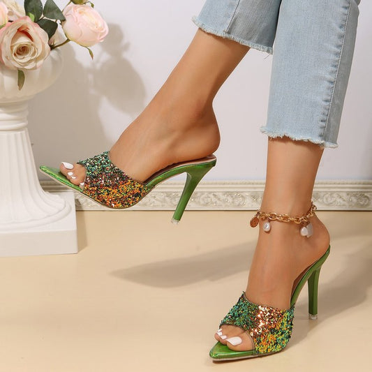 European And American Style Sequin High Heels Sandals AuraRitmo
