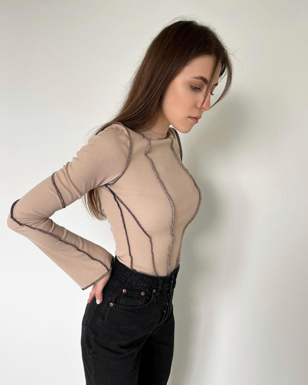 Flare Sleeve Pit Top Long Sleeve T-shirt