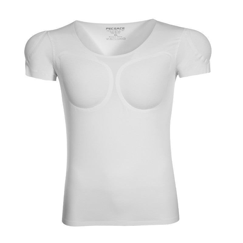 Men's Invisible Shoulder Pad Fake Chest T-shirt