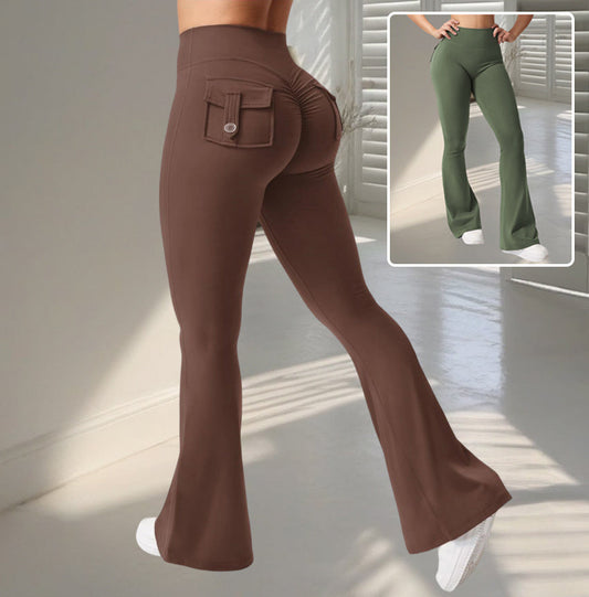 Yoga Fitness Flared Pants With Pockets Ins Fashion Slim High Waist Sports Trousers  Scrunch Butt Booty Workout Lifting Leggings AuraRitmo