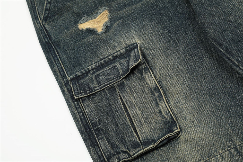 Punk Ripped Cargo Jeans Men's Clothing